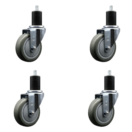 Service Caster 4'' SS Gray Poly Wheel Swivel 1-3/4'' Expanding Stem Caster Set, 4PK SCC-SSEX20S414-PPUB-134-4